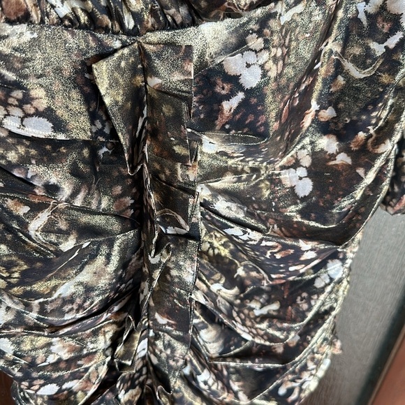 All Saints LILLIANA KETTU High neck Long Sleeve Ruched Mini Gold Black Size 4 - Picture 9 of 9